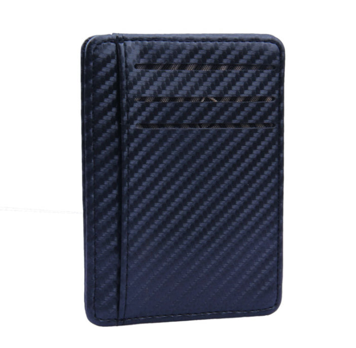 Navy blue carbon fiber patterned wallet on a white background