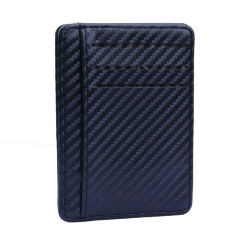 Navy blue carbon fiber patterned wallet on a white background
